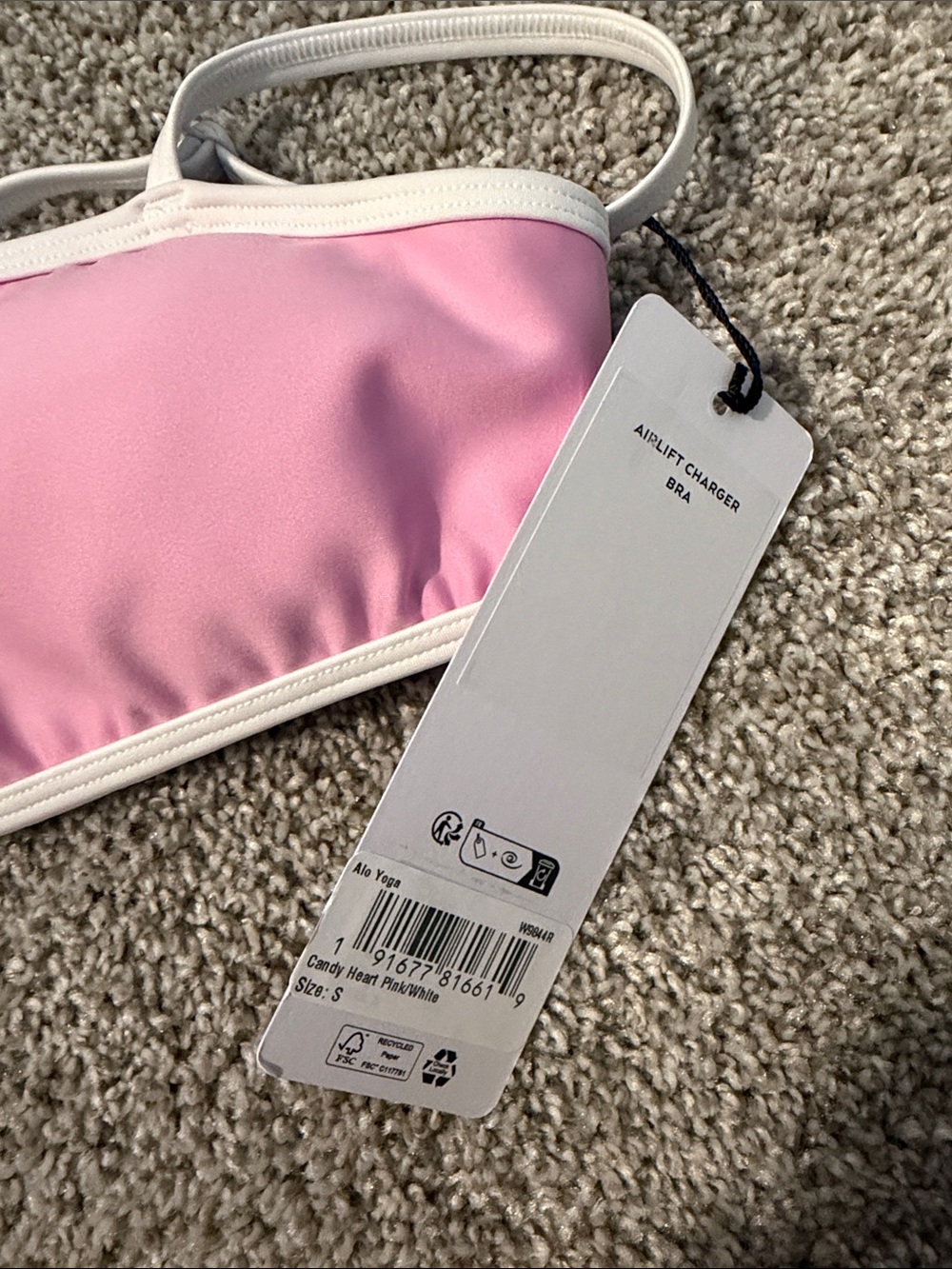 ALO Yoga Pink Bandeau Sports Bra with White Trim - Picture 3 of 3